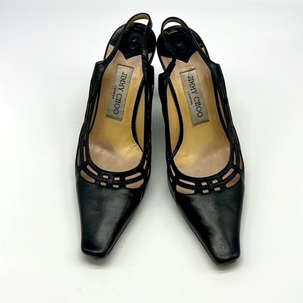 Jimmy Choo - Black Soft Leather Sling Back Cutout Square Toe Heels Size 36.5 - Picture 2 of 16